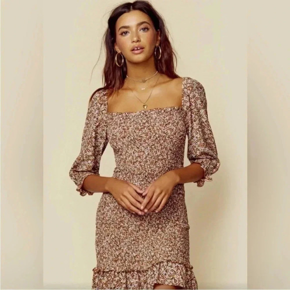 Faithfull the brand Mathiola Es Saada floral ruched ruffle mini dress - Picture 1 of 15